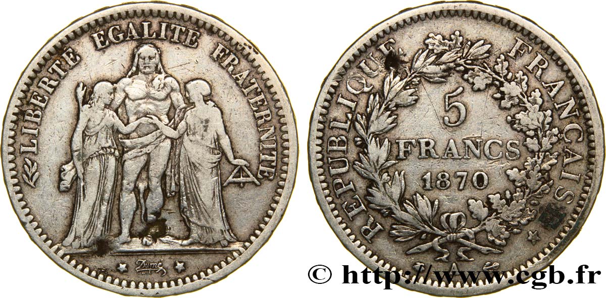 5 francs Hercule 1870 Paris F.334/1 TB 