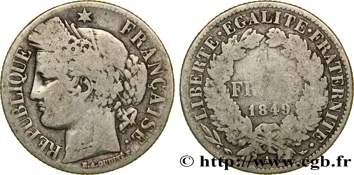 1 franc Cérès, IIe République 1849 Paris F.211/1 VG10 