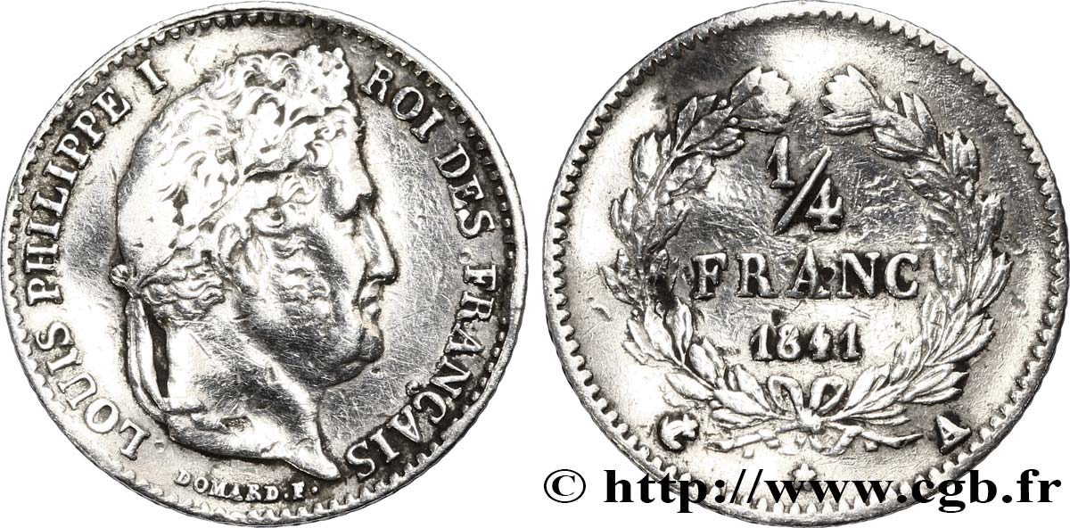 1/4 franc Louis-Philippe 1841 Paris F.166/85 BC+ 