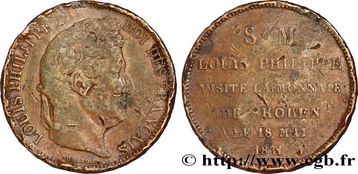 Monnaie de visite au module de 5 francs pour Louis-Philippe à la Monnaie de Rouen 1831 Rouen VG.2825  TB 
