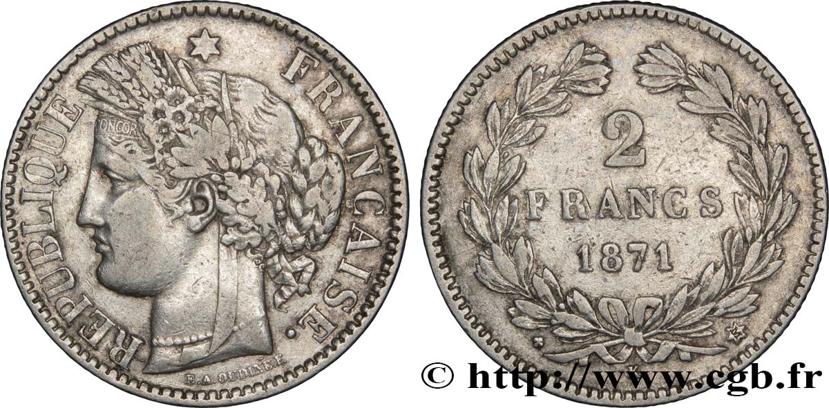 2 francs Cérès, sans légende 1871 Bordeaux F.264/4 TTB45 