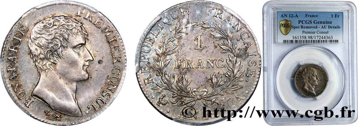 1 franc Bonaparte Premier Consul 1804 Paris F.200/8 AU PCGS
