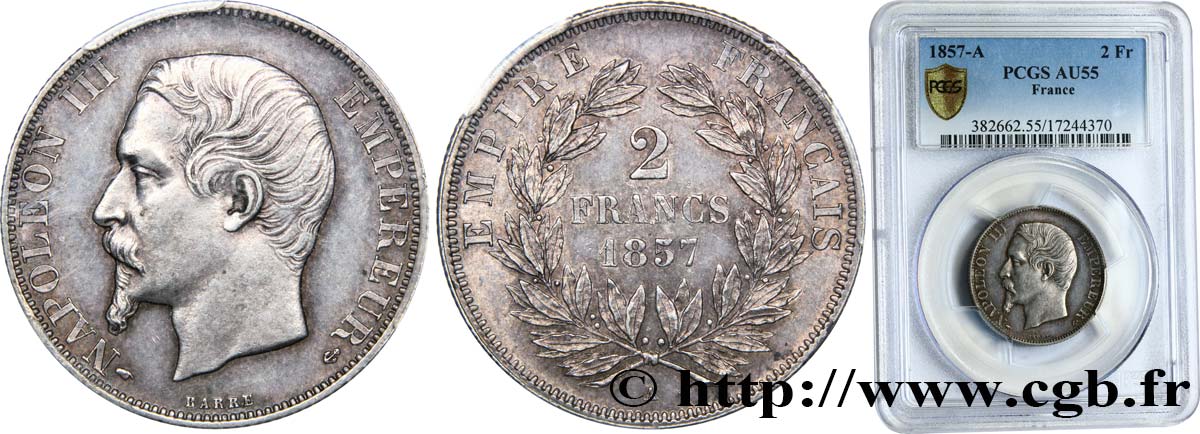 2 francs Napoléon III, tête nue 1857 Paris F.262/9 EBC55 PCGS