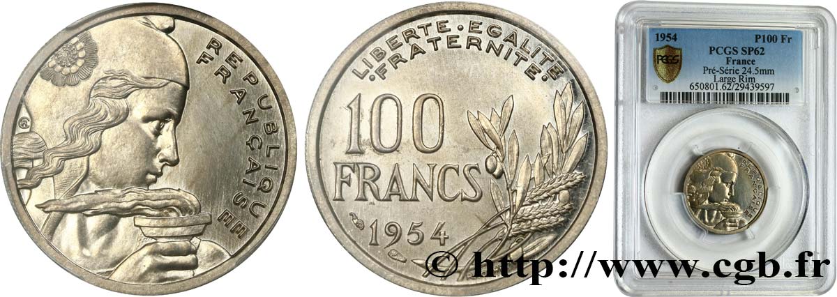 Pré-série 100 francs Cochet, listel large 1954 Paris  SUP62 PCGS