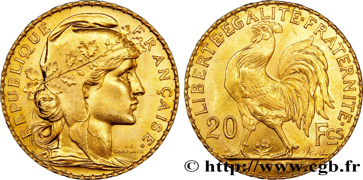20 francs or Coq, Liberté Égalité Fraternité 1907 Paris F.535/1 EBC60 