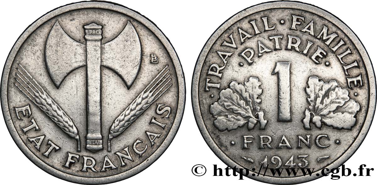 1 franc Francisque, lourde 1943 Paris F.222/4 BC25 