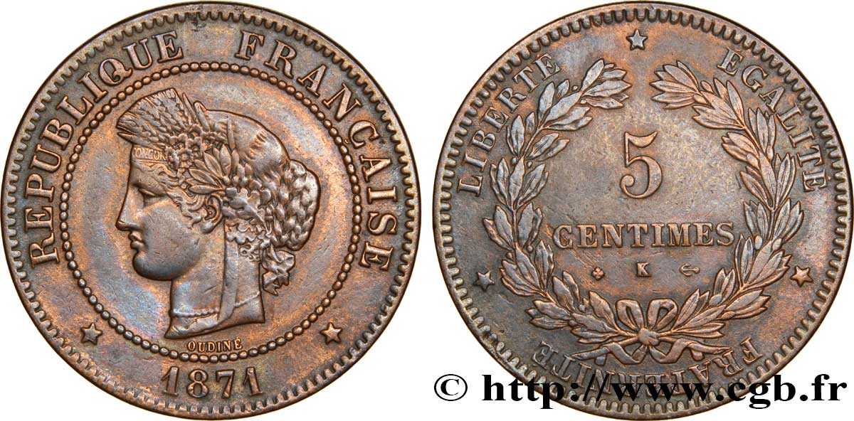 5 centimes Cérès 1871 Bordeaux F.118/3 XF45 