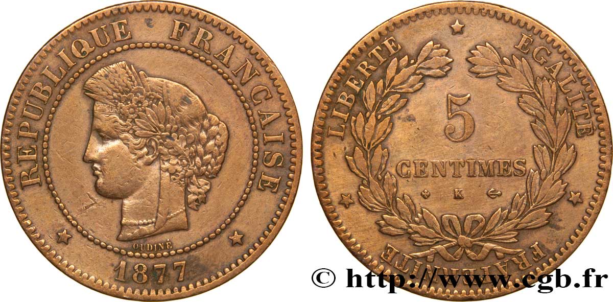 5 centimes Cérès 1877 Bordeaux F.118/16 BC35 