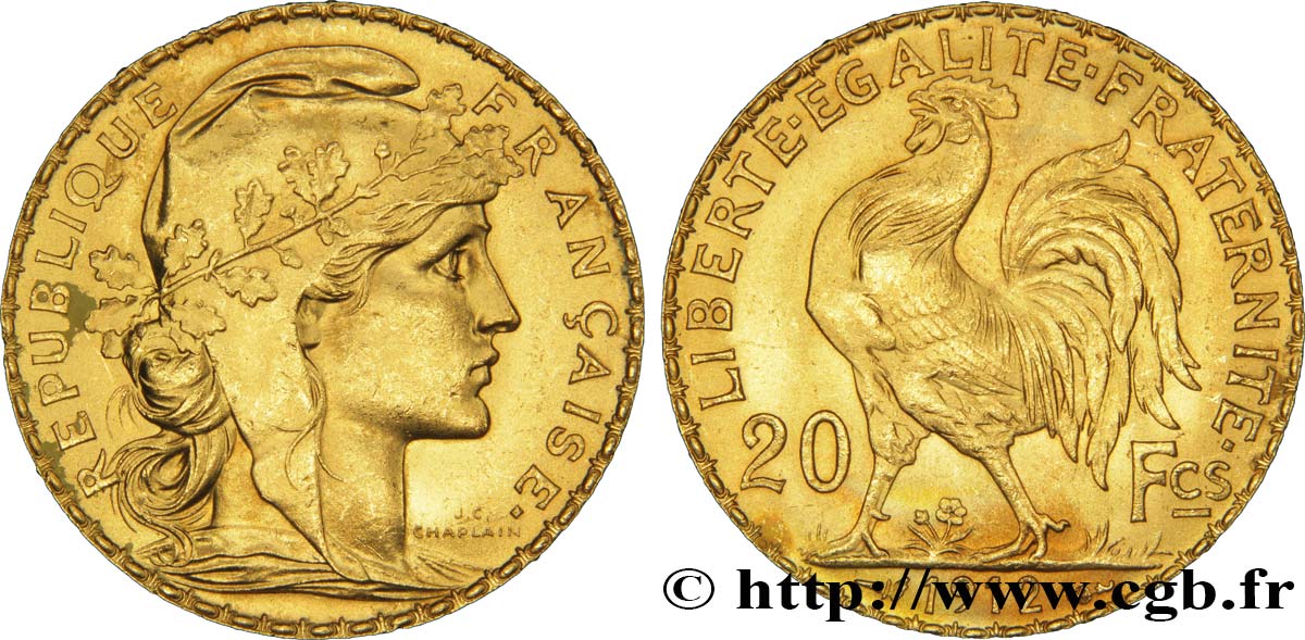 20 francs or Coq, Liberté Égalité Fraternité 1912 Paris F.535/6 EBC60 