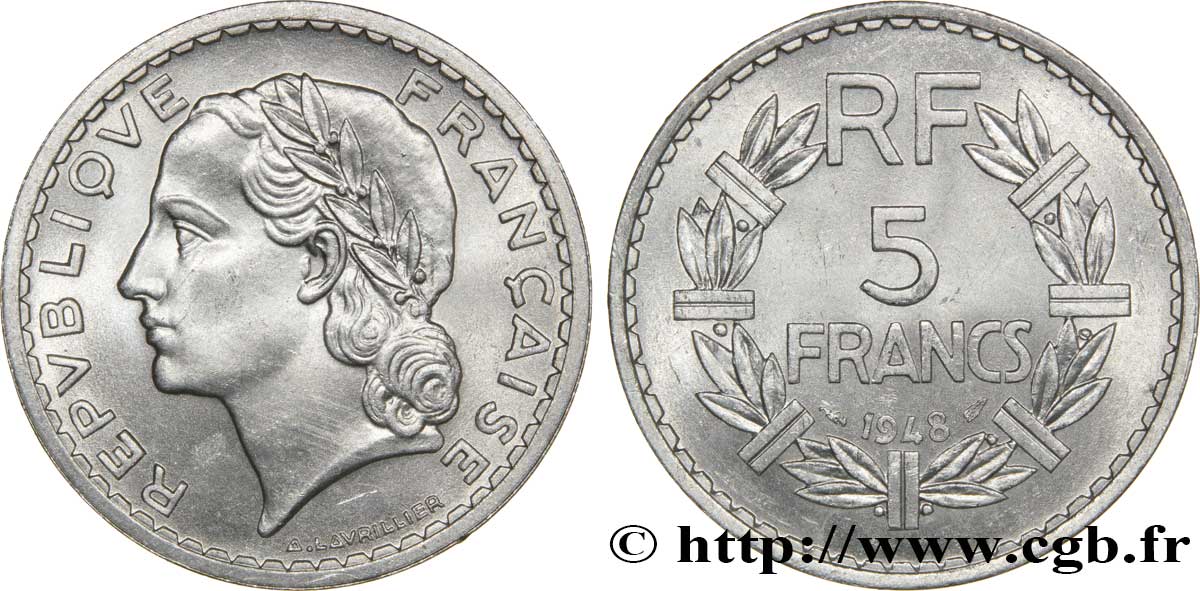 5 francs Lavrillier, aluminium 1948  F.339/13 SUP60 