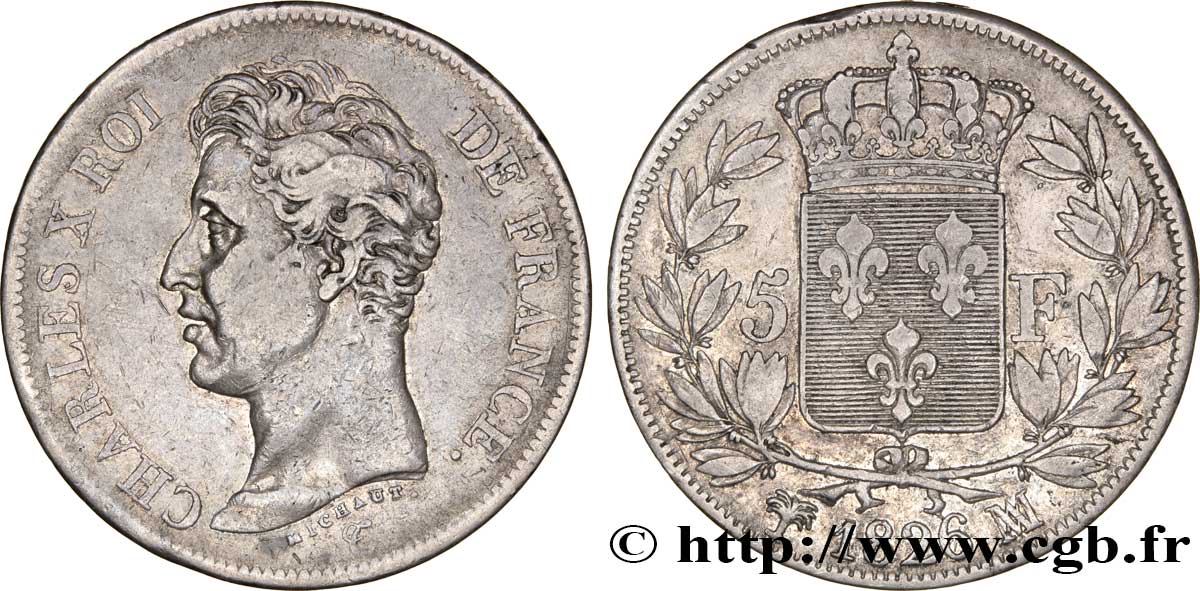 5 francs Charles X, 1er type 1826 Marseille F.310/24 BB45 