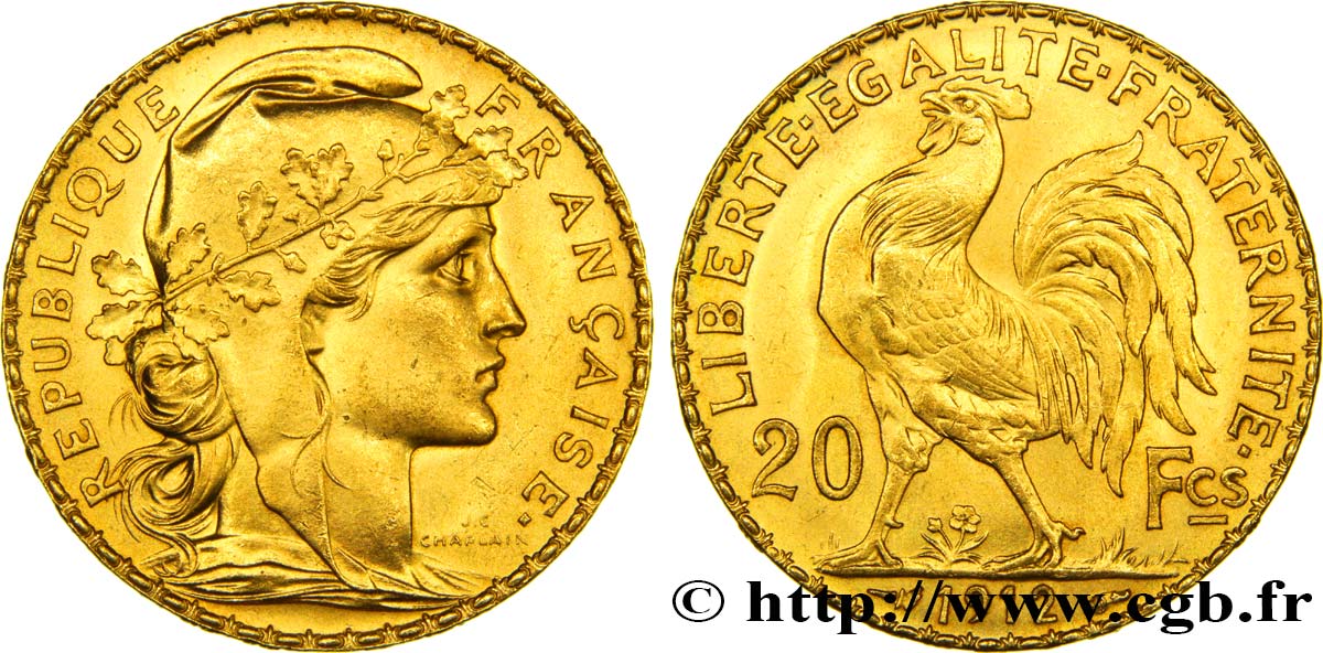 20 francs or Coq, Liberté Égalité Fraternité 1912 Paris F.535/6 SUP60 