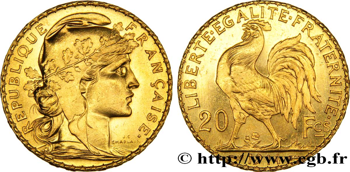 20 francs or Coq, Liberté Égalité Fraternité 1914 Paris F.535/8 SUP60 
