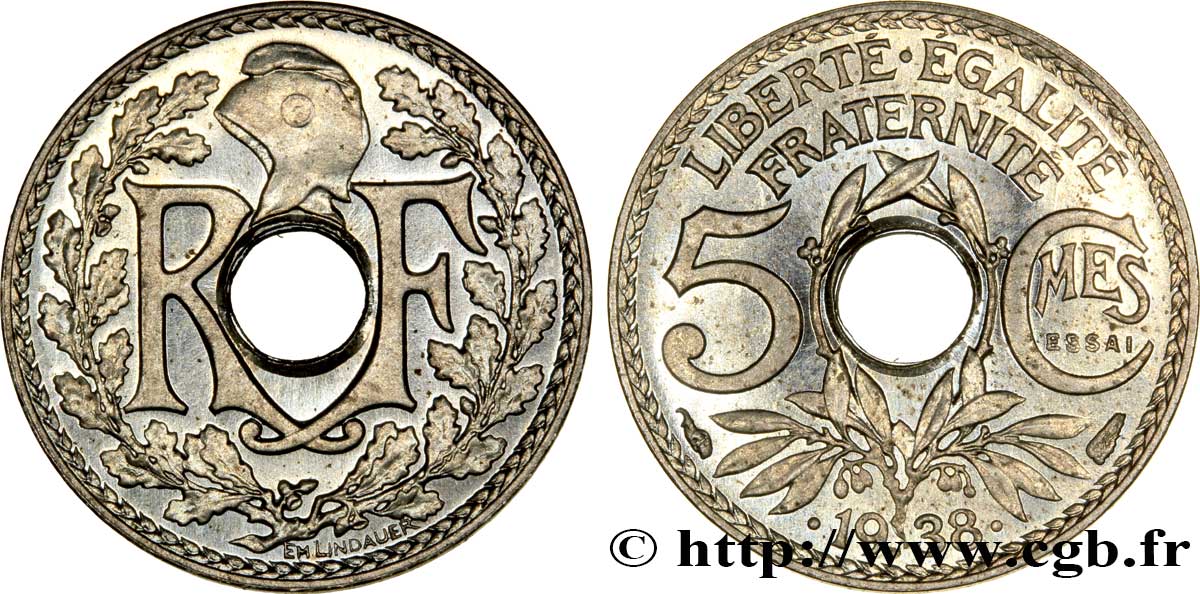 Essai de 5 centimes Lindauer maillechort, ESSAI en relief 1938 Paris F.123A/1 ST65 