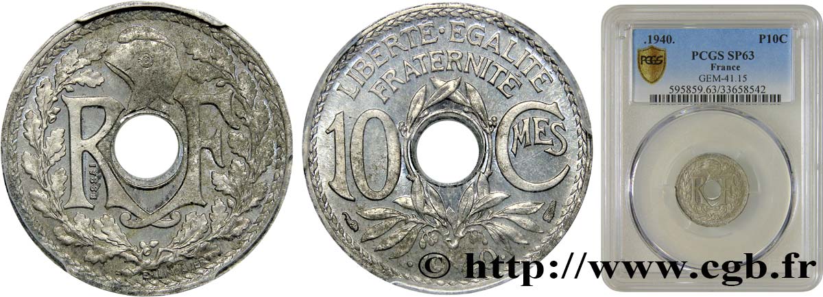 Essai en aluminium de 10 centimes Lindauer  1940 Paris GEM.41 15 MS63 PCGS