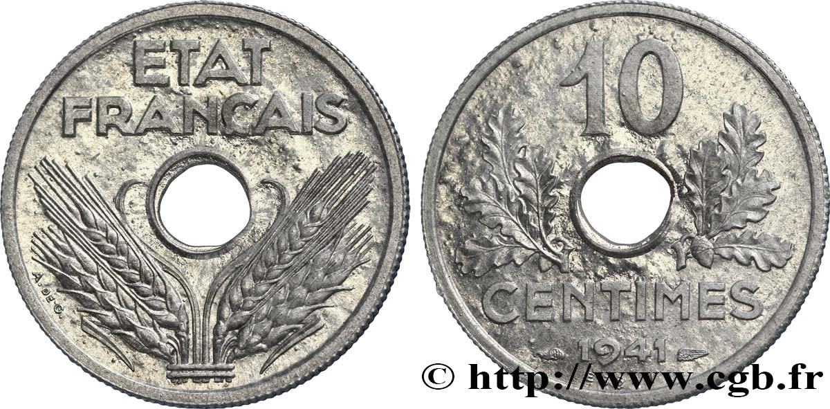Essai de 10 centimes État français, grand module 1941 Paris F.141/1 MS63 