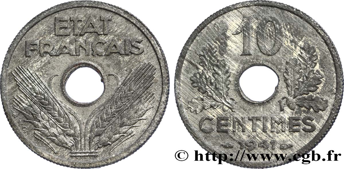 Essai de 10 centimes État français, grand module 1941 Paris F.141/1 SPL60 