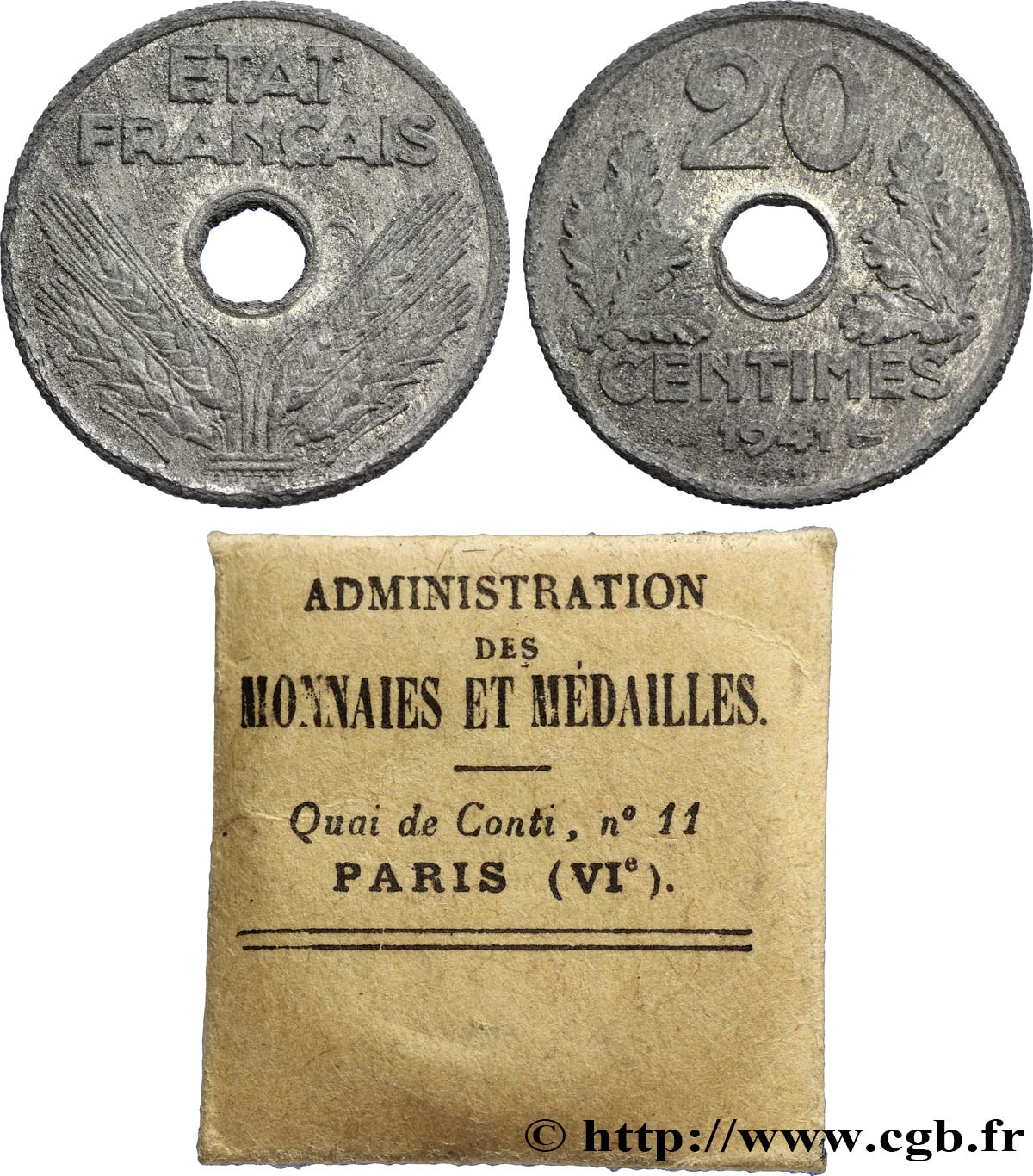 Essai de 20 centimes État français 1941 Paris F.153/1 TTB+ 