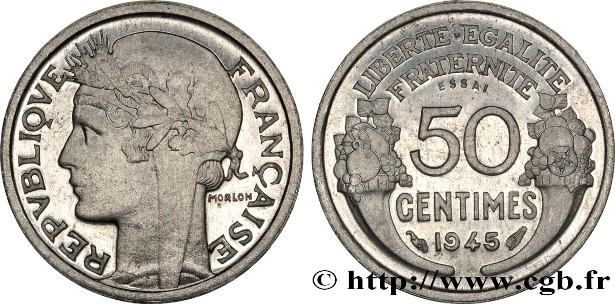 Essai de 50 centimes Morlon, légère 1945 Paris F.194/4 fST64 