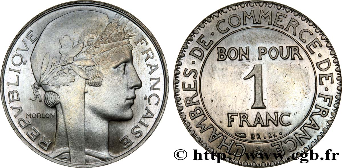 Essai de 1 franc hybride Morlon / Chambres de commerce en bronze-aluminium plaqué nickel n.d.  GEM.96 1 MS64 