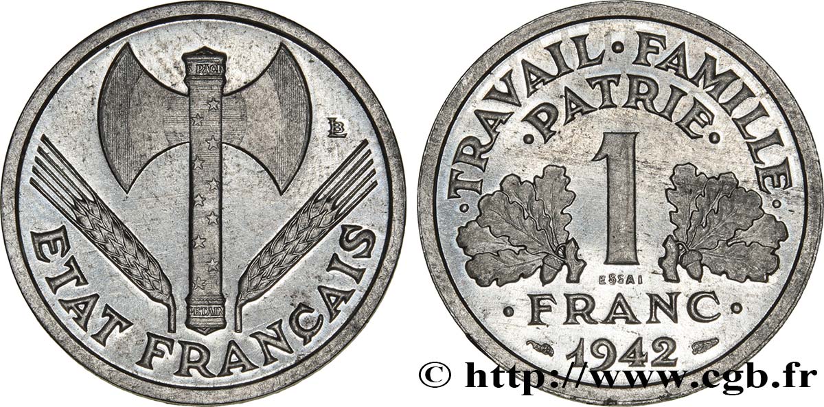 Essai de 1 franc Francisque, légère 1942 Paris F.223/1 fST64 