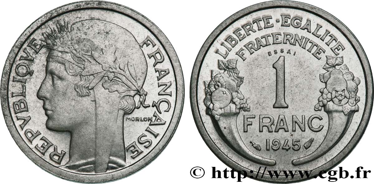 Essai de 1 franc Morlon, légère 1945 Paris F.221/5 SPL62 