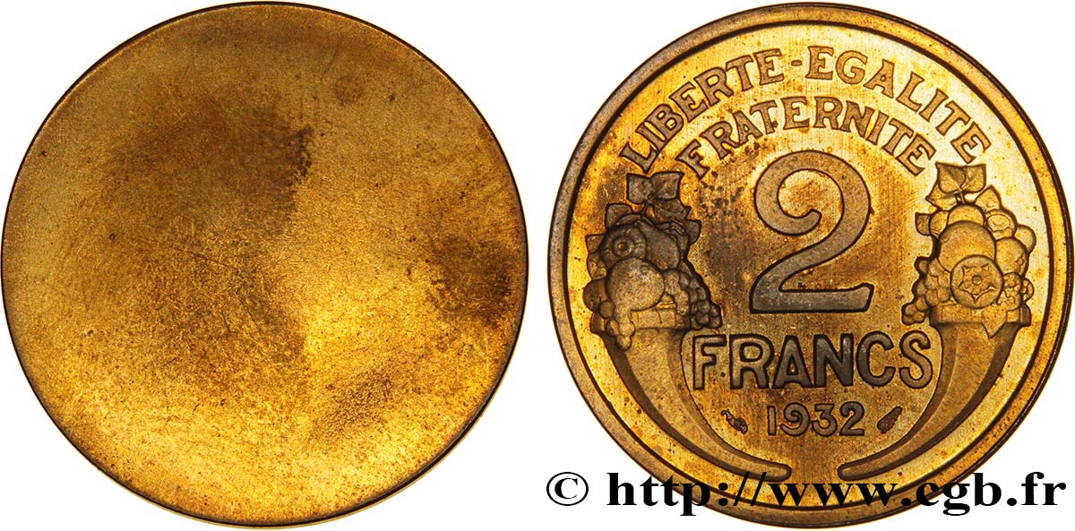 Essai uniface de revers de 2 francs Morlon 1932   SUP60 