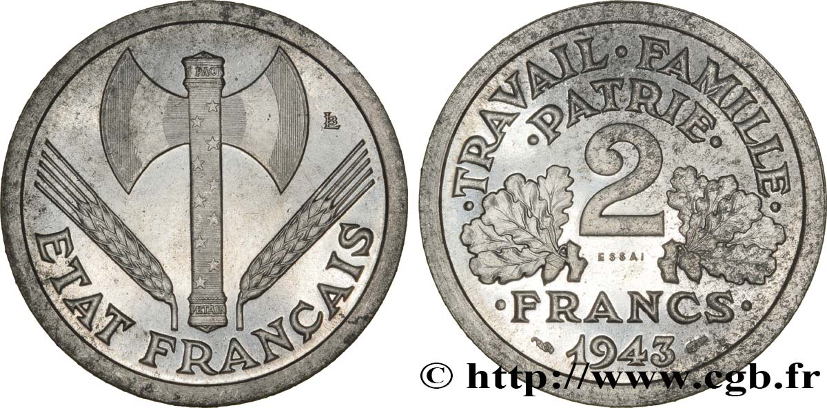 Essai de 2 francs Francisque 1943 Paris F.270/1 SPL64 