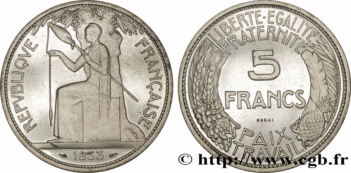 Concours de 5 francs, essai de Delannoy 1933 Paris GEM.136 1 fST63 