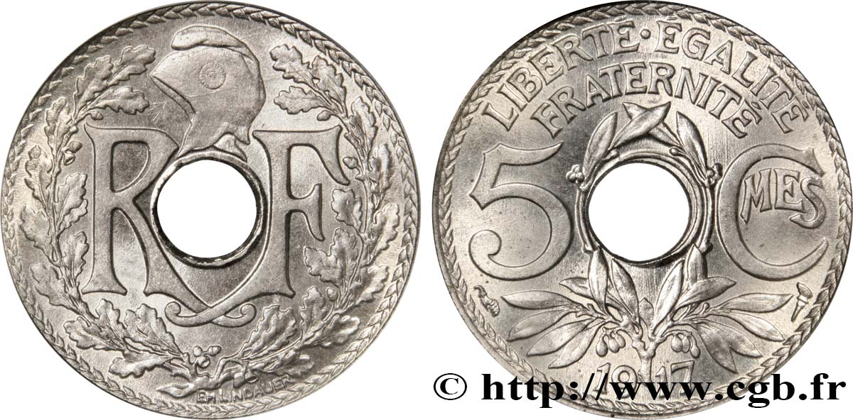 5 centimes Lindauer, grand module 1917 Paris F.121/1 MS65 