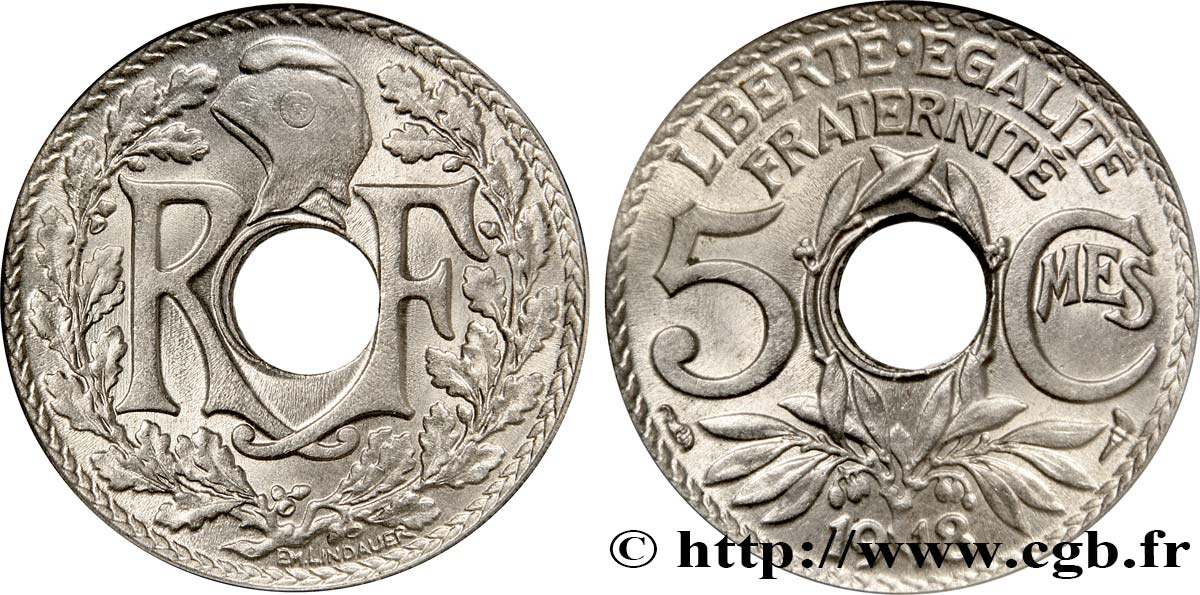 5 centimes Lindauer, grand module 1918 Paris F.121/2 MS64 