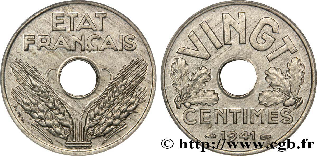 VINGT centimes État français 1941  F.152/2 MS65 PCGS