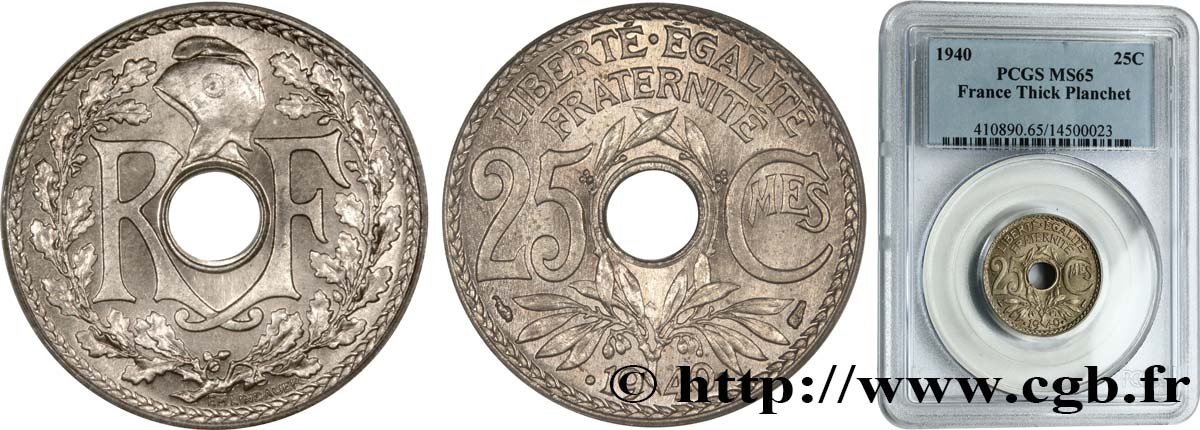 25 centimes Lindauer, maillechort 1940  F.172/4 MS65 PCGS