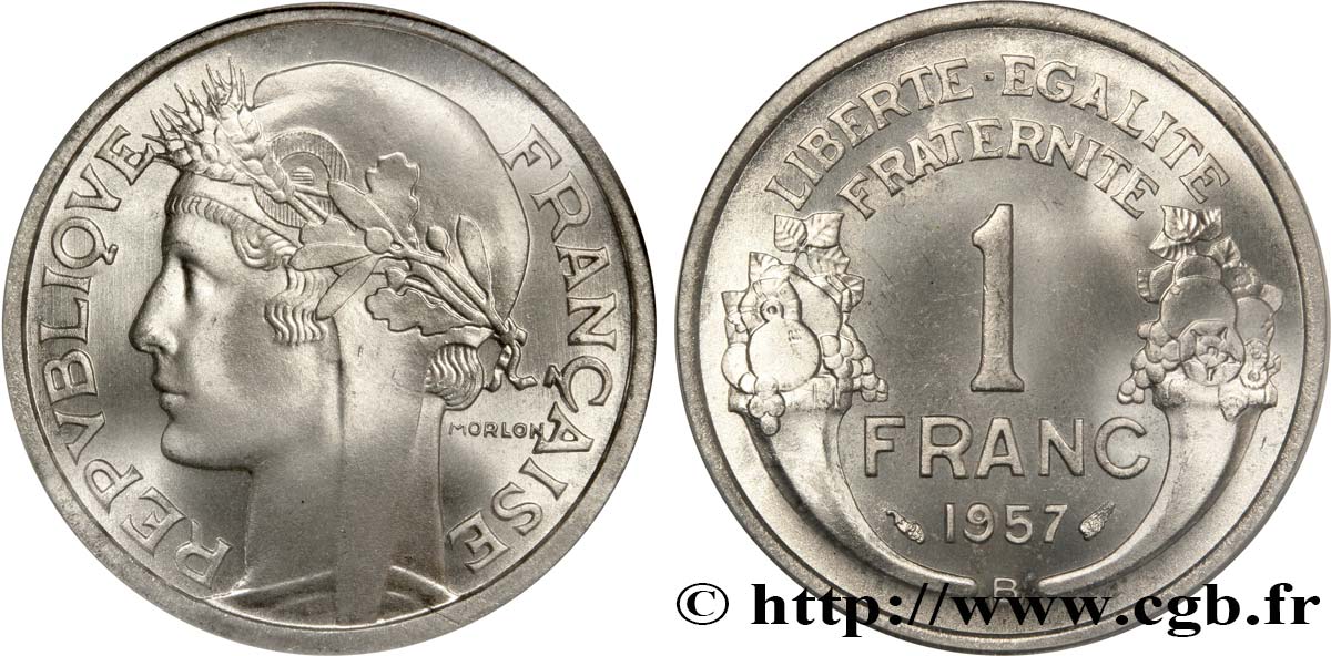 1 franc Morlon, légère 1957 Beaumont-Le-Roger F.221/20 MS67 PCGS