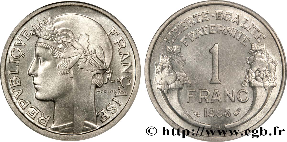 1 franc Morlon, légère 1958 Beaumont-Le-Roger F.221/22 MS65 