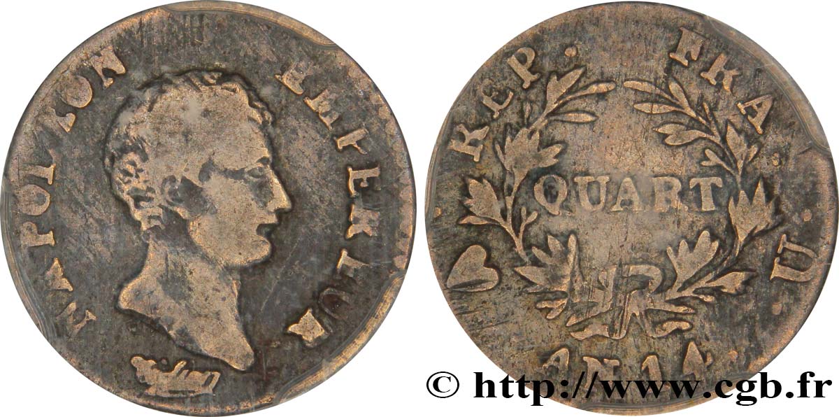 Quart (de franc) Napoléon Empereur, Calendrier révolutionnaire 1805 Turin F.158/20 MB15 