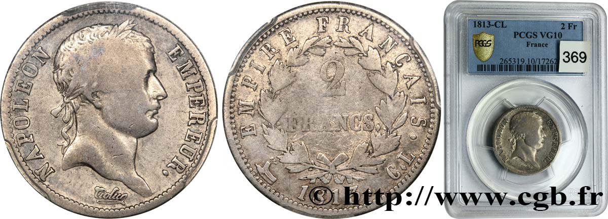 2 francs Napoléon Ier tête laurée, Empire français 1813 Gênes F.255/54 VG10 PCGS