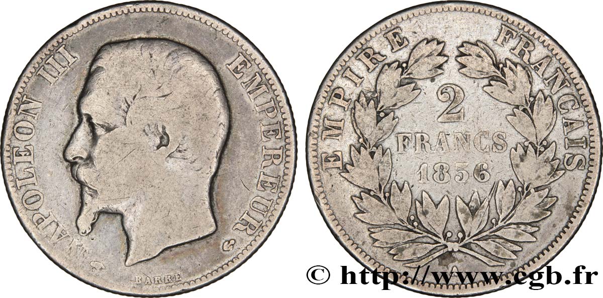 2 francs Napoléon III, tête nue 1856 Paris F.262/4 VF20 