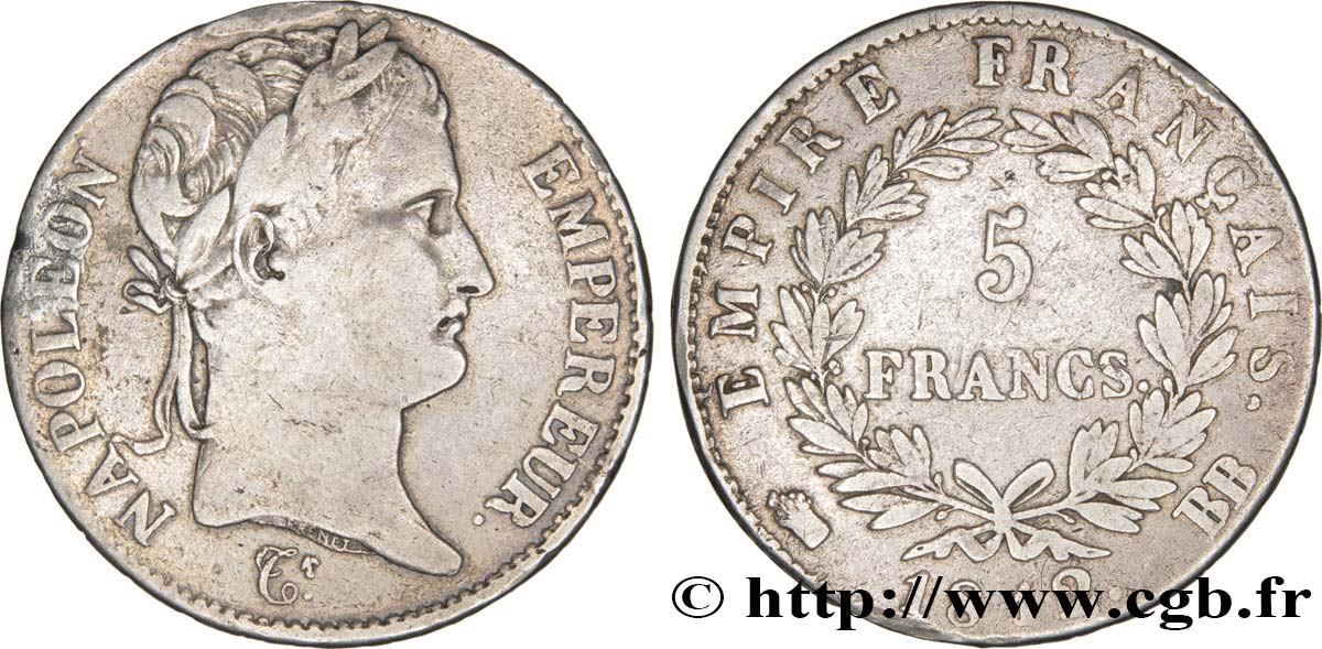 Faux de 5 francs Napoléon Empereur, Empire français 1812 Strasbourg F.307/43 var. VF28 