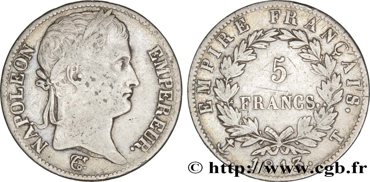 5 francs Napoléon Empereur, Empire français 1813 Nantes F.307/72 S25 