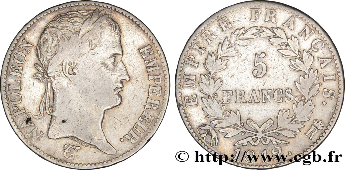 5 francs Napoléon Empereur, Empire français 1812 Rome F.307/52 VF25 