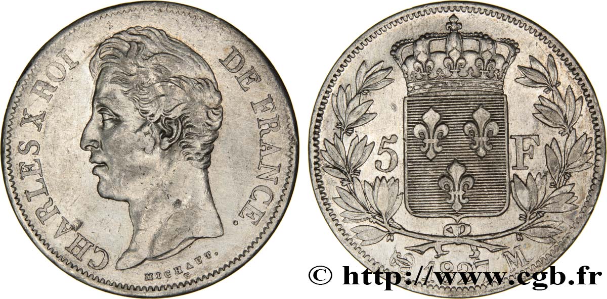 5 francs Charles X, 2e type 1827 Toulouse F.311/9 SS45 