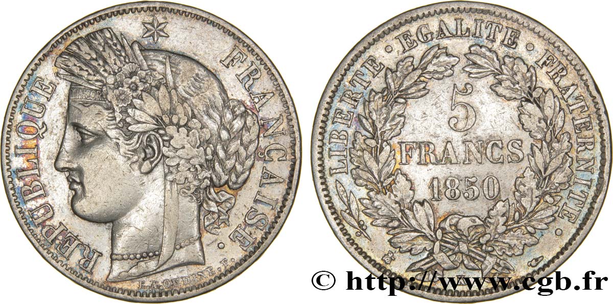 5 francs Cérès, IIe République 1850 Bordeaux F.327/6 XF45 