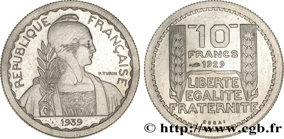 Essai hybride de 10 Francs Turin, petit module, 21 mm, 4,5 g, cupro-nickel n.d. Paris GEM.174 22 EBC60 
