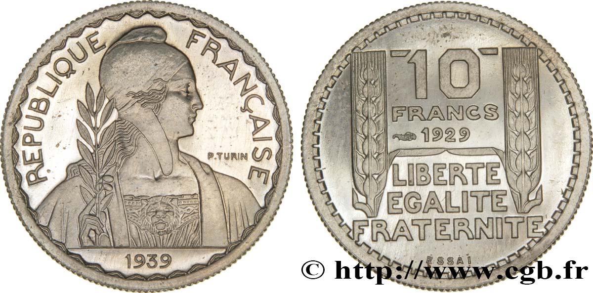 Essai hybride de 10 Francs Turin, très petit module, 20 mm, 4 g, cupro-nickel n.d. Paris GEM.174 23 SC63 