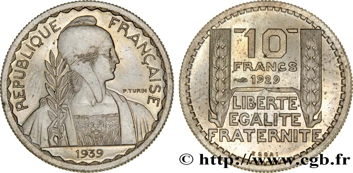Essai hybride de 10 Francs Turin, très petit module, 20 mm, 4 g, cupro-nickel n.d. Paris GEM.174 26 EBC60 