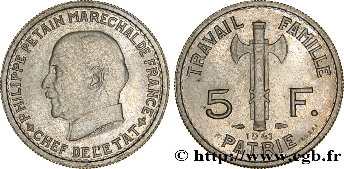 Essai de 5 francs Pétain 1941 Paris F.338/1 MS62 