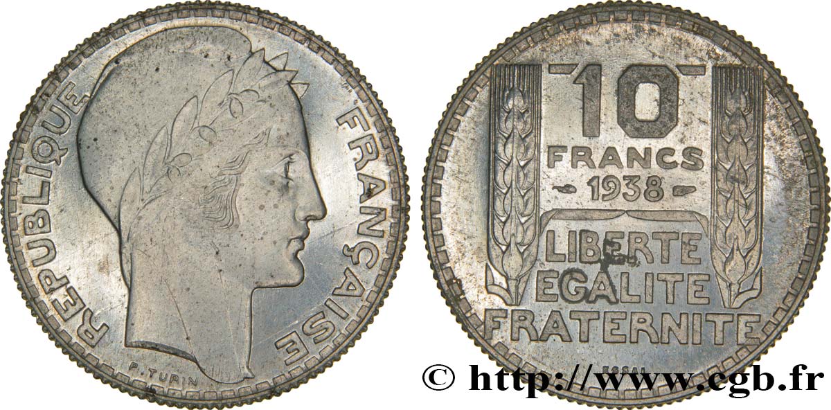 Préparation de la 10 francs Pétain, type Turin, essai en aluminium, tranche striée, lourd 1938 Paris GEM.173 4 var. EBC62 