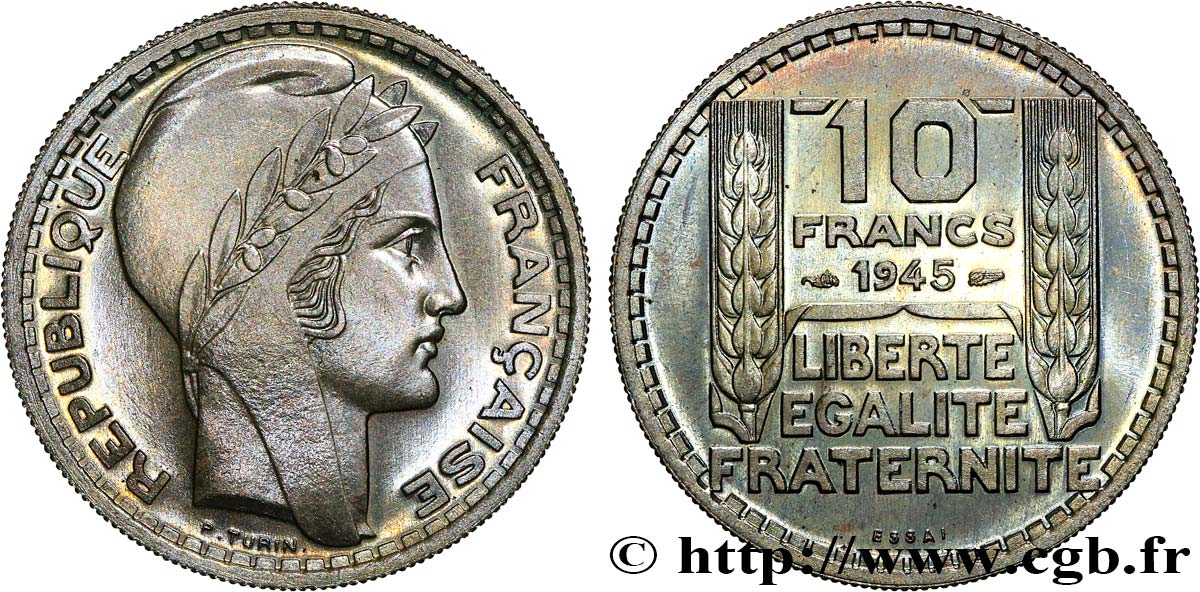 Essai de 10 francs Turin, grosse tête, rameaux longs 1945 Paris F.361/1 ST66 