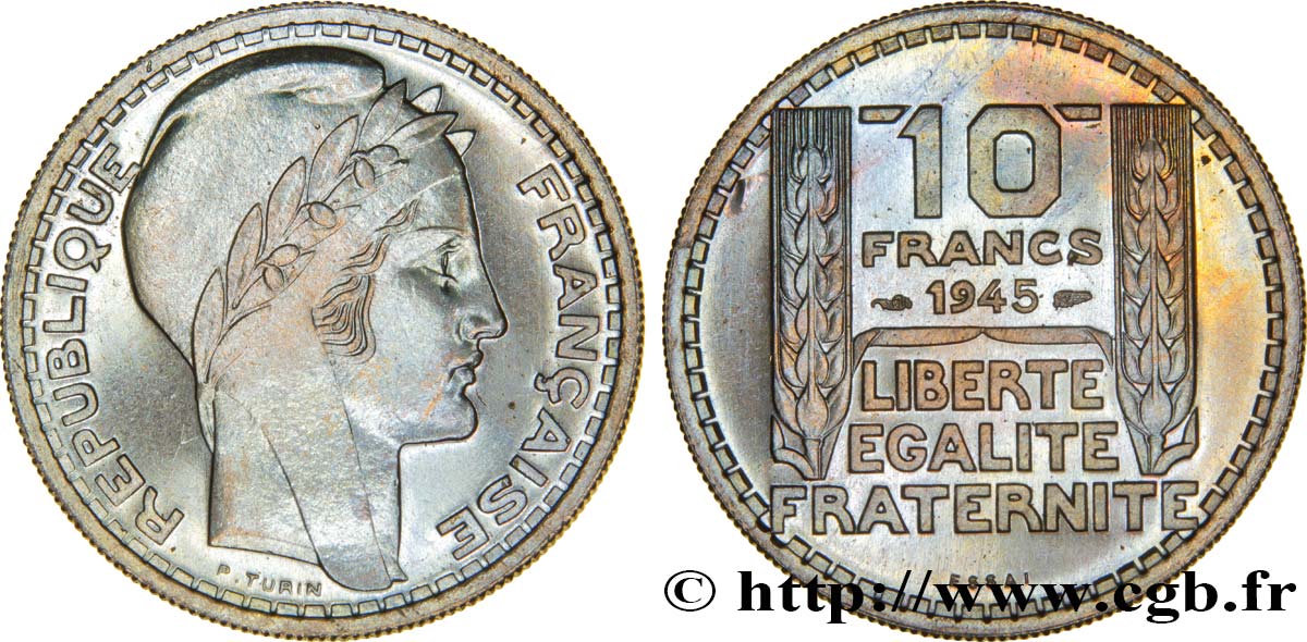 Essai de 10 francs Turin, grosse tête, rameaux longs 1945 Paris F.361/1 MS65 